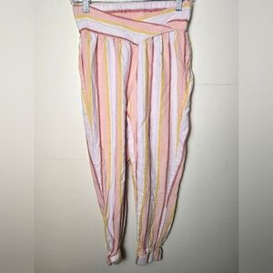 Women's Indigo Rein Linen Striped Boho Pants, Size Medium